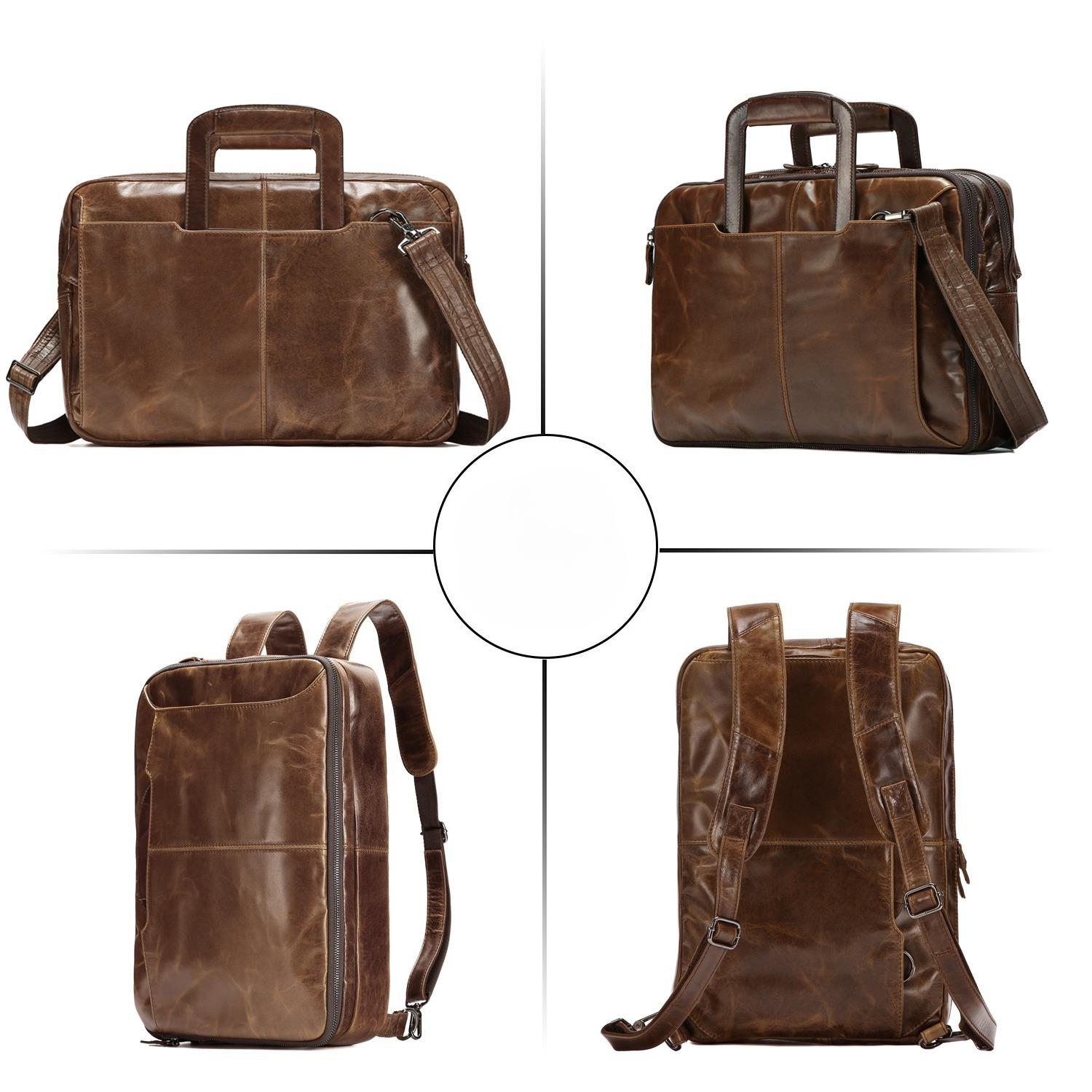 

Сумка из натуральной кожи, Повседневный дорожный рюкзак, Расширяемая сумка большой вместимости, Рюкзак со скрытой плечевой лямкой шоколадный