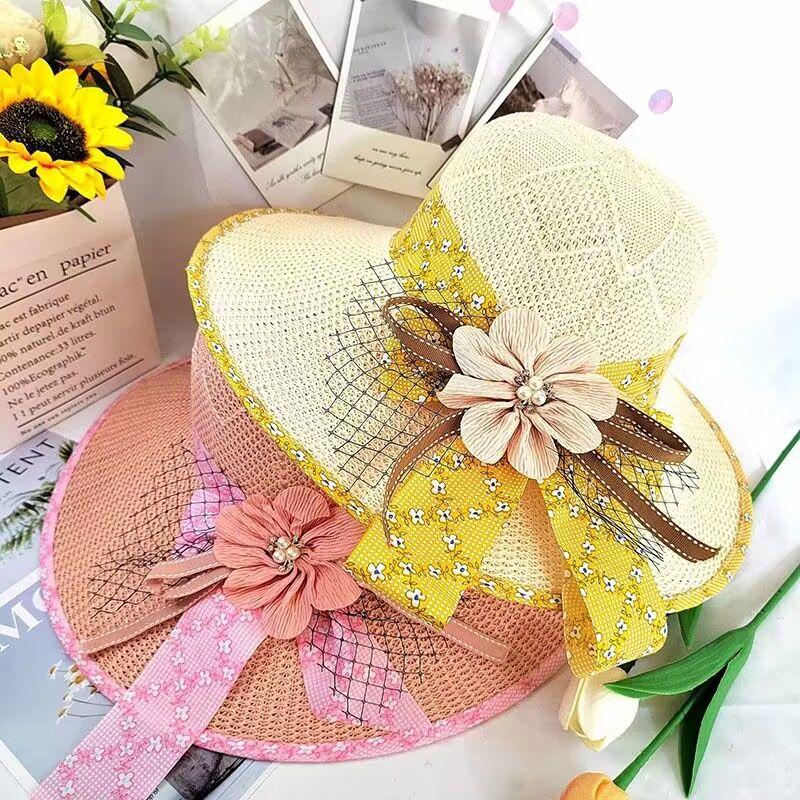 Summer Foldable Sunshade Hat Women's Sunscreen Sunshade Hat Large Eaves Embroidered Knitted Breathable Hat