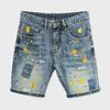 Men's Trendy American Style Graffiti Slim Fit Ripped Denim Shorts