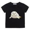 Cute White Seal Cartoon Print Kids Short Sleeve T Shirt Soft Polyester Crew Neck Toddler Boy Girls Casual Daily Wear Summer Tee Top