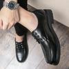 All Black Lace-up Small Leather Shoes, Youth Daily British Hotel Waiter Casual Shoes