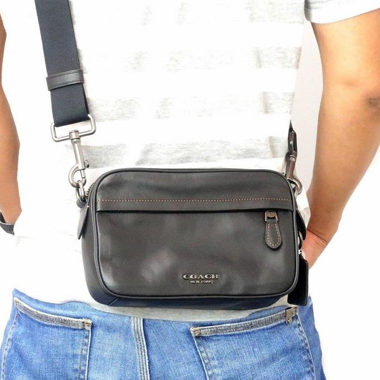 New COACH Graham Cow Leather Camera Bag, Shoulder Bag, Crossbody Bag Medium Size Men's Black 39946-QBBK