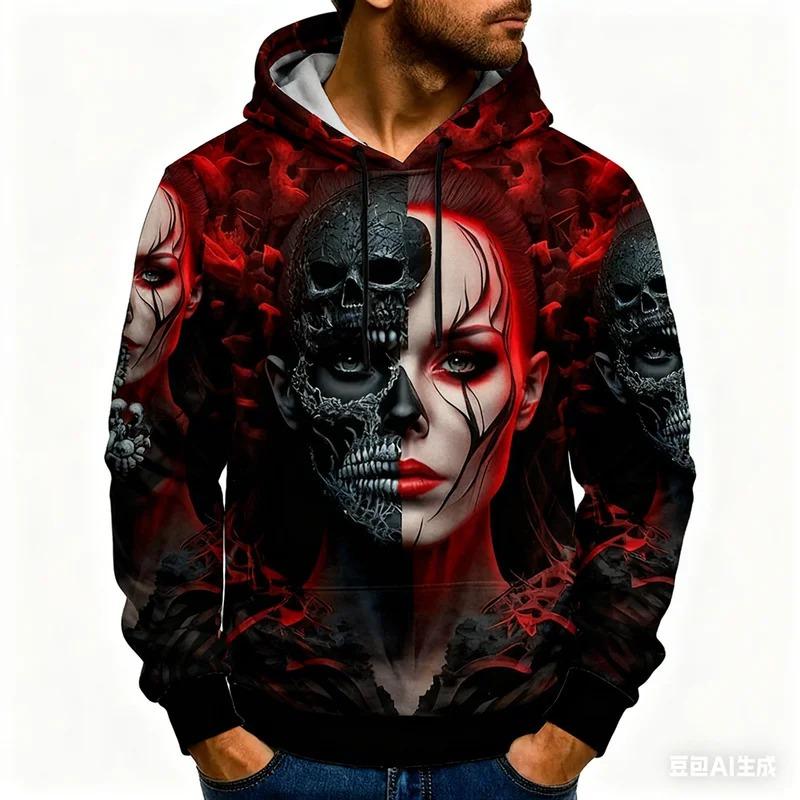 Felpe con Cappuccio Stampate con Teschio 3D Divertenti per Uomo Trend Hip Hop Abbigliamento Harajuku y2k Autunno e Inverno Felpe Casual Maglione alla Moda