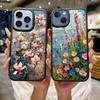 Oil Painting Of Flowers Black Silicone Hard Plastic Phone Case For Iphone 17 Air 16 15 14 13 12 11 Pro Max PC+TPU Case