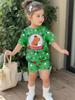 Girls Summer 2 Piece Set Cute Capybara Animal Print Short Sleeve Top And Shorts Casual Outfit For Kids Daily Wear