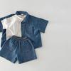 Korean Version Short Sleeved Denim Shirt Shorts Set Boys Girls Summer Fashionable Two Piece Set