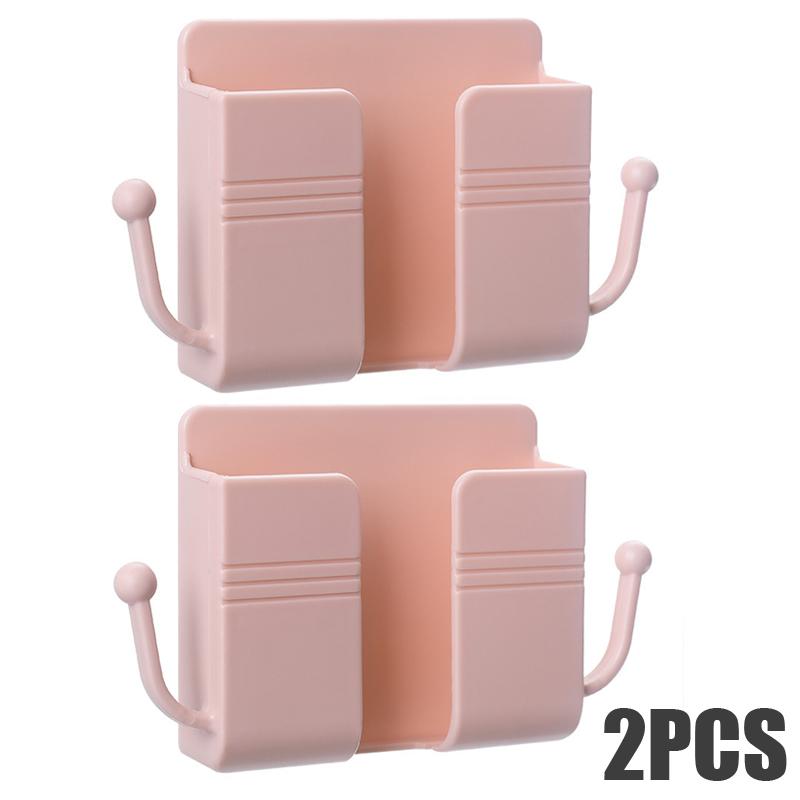 4/2/1pcs Wall Mounted Mobile Phone Holder Multifunction Holder Remote Control Storage Box Charger Hook Cable Charging Dock Stand