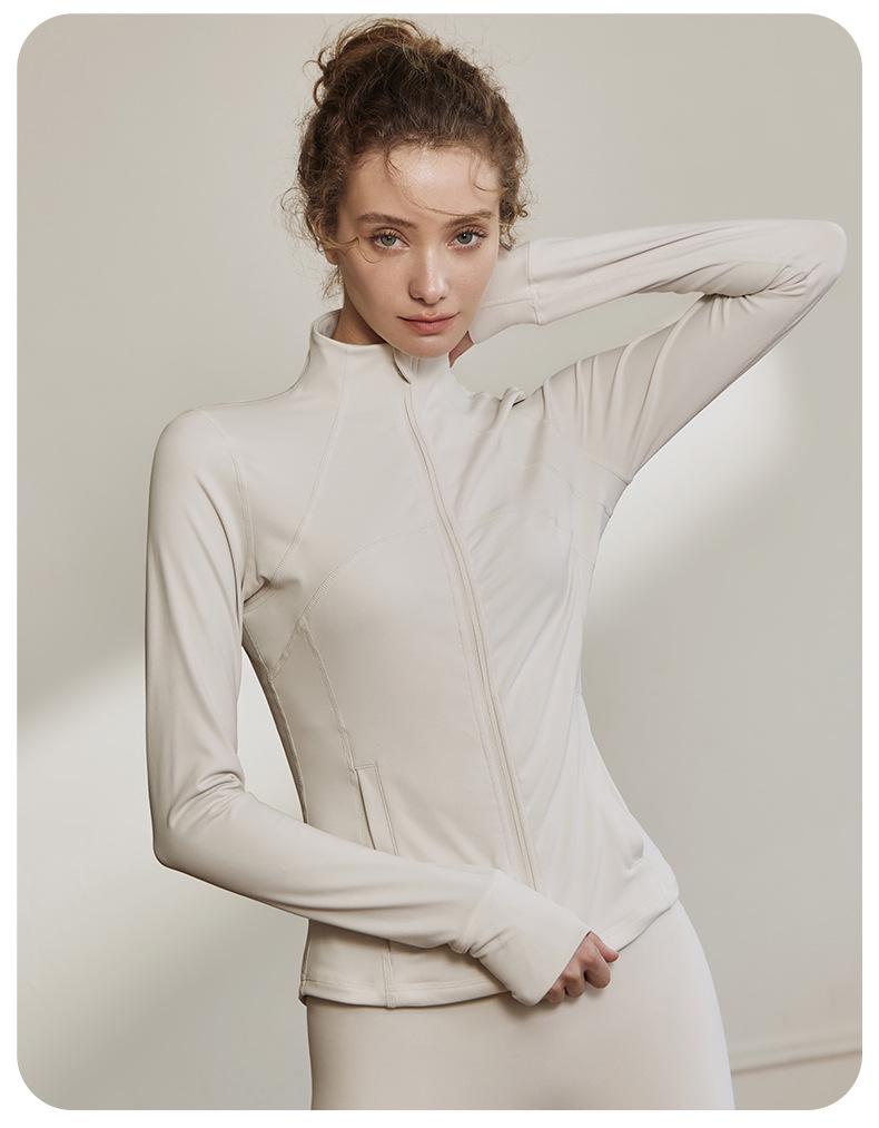 Women's Slim-Fit Stand-Up Collar Yoga Jacket - Long Sleeve, High-Elastic, Zipper Cardigan for Outdoor and Fitness Activities