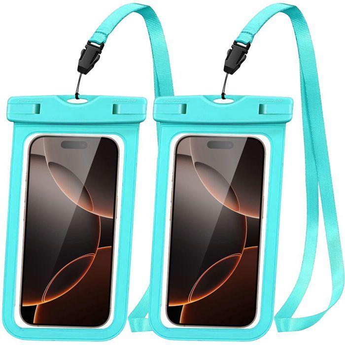 Universal Waterproof Case for Xiaomi Redmi Samsung Galaxy iPhone Google, Set of 2, Sensitive Touch with Turquoise Border