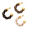 Retro Cable Knit Leather Earrings: French Chic C-Shaped Gold-Plated Copper Hoops