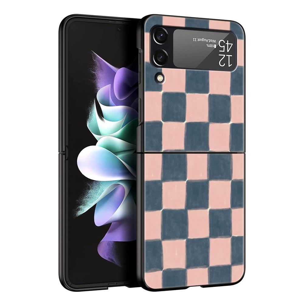Schachbrett karierte Schachbrett Handyhülle für Samsung Galaxy Z Flip 3 4 5 6 Faltbar Für Samsung Z Flip4 Flip5 PC Hartschalenhülle