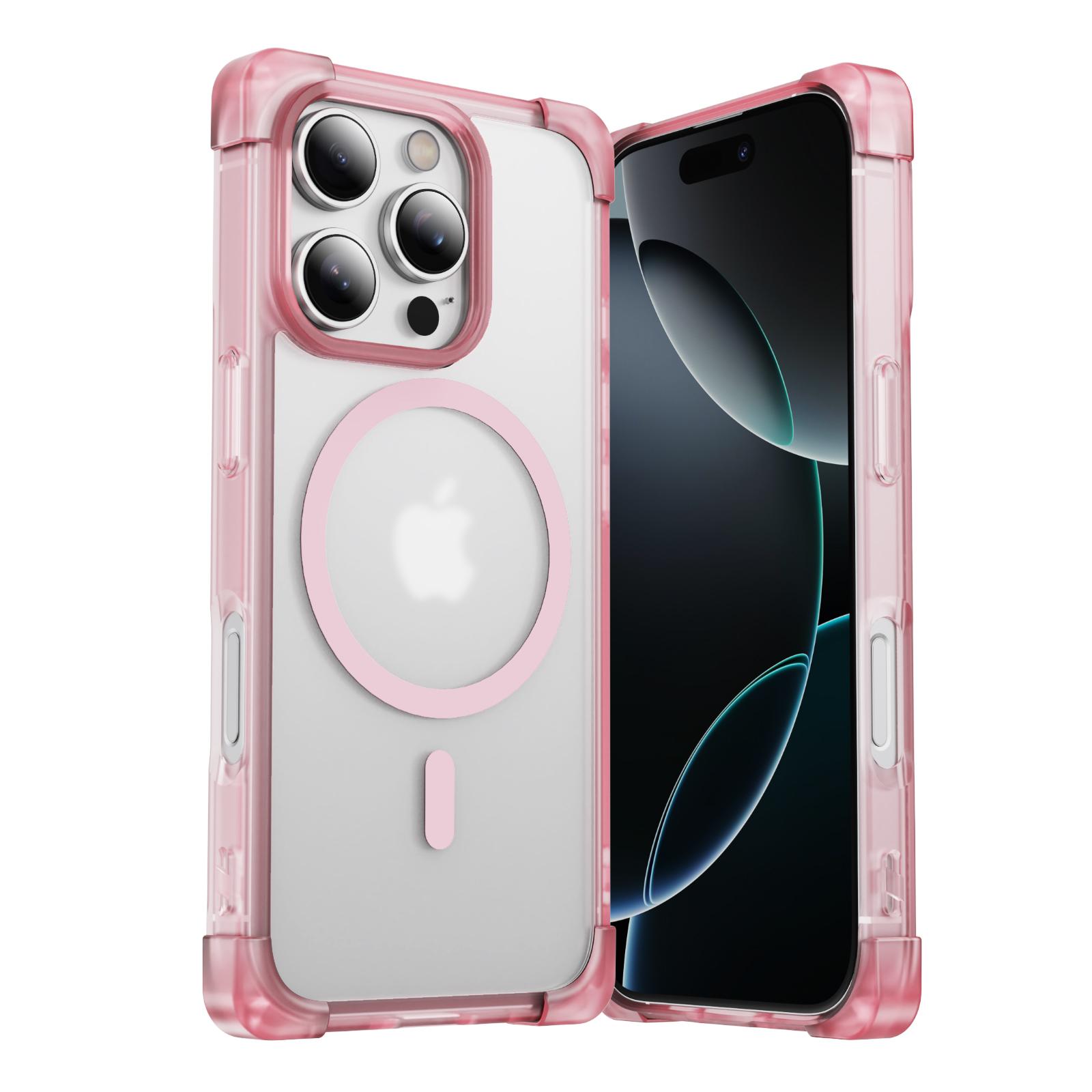 

Shockproof Bumper For Magsafe Phone Case for Apple iPhone 16 15 14 Plus 13 12 11 Pro Max Clear Matte Armor Magnetic Cover Capa For iPhone 15 рожевий