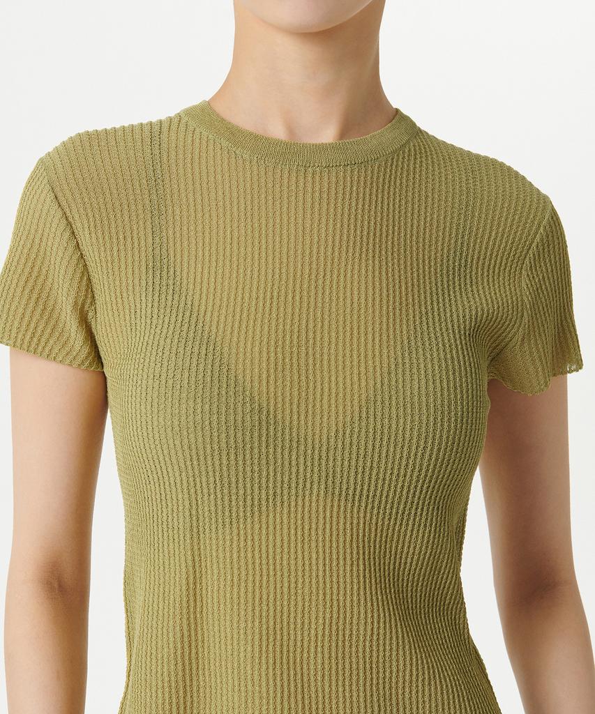 MUSINSA STANDARD WOMAN Women'S Sheer Textured Crew Neck Short Sleeve Knit [Light Moss]