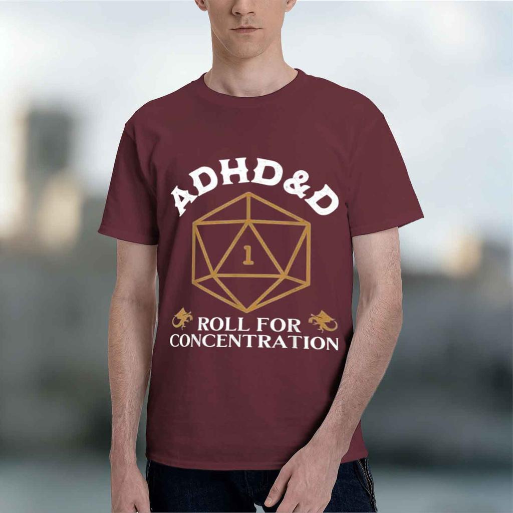 2026 New Vintage Unisex Dd Rpg Player Tee Funny Adhdd Roll For Concentration Graphic Short Sleeve Crew Neck Tshirt