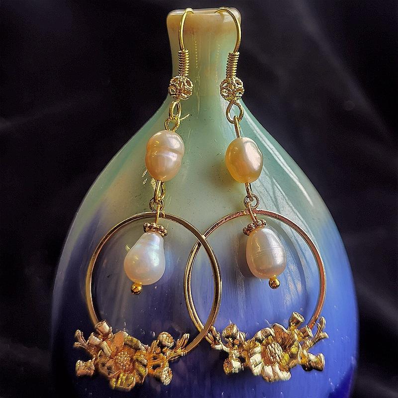 

Ретро Длинные Антикварные Серьги-кисточки Ципао Темпераментные Серьги с жемчугом и цветком Аксессуары для Ханфу Серьги Национального стиля Клипсы