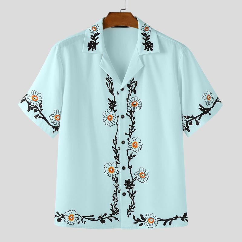 

INCERUN Summer Men Lapel Neck Short Sleeve Floral Print Casual Holiday Shirts XL