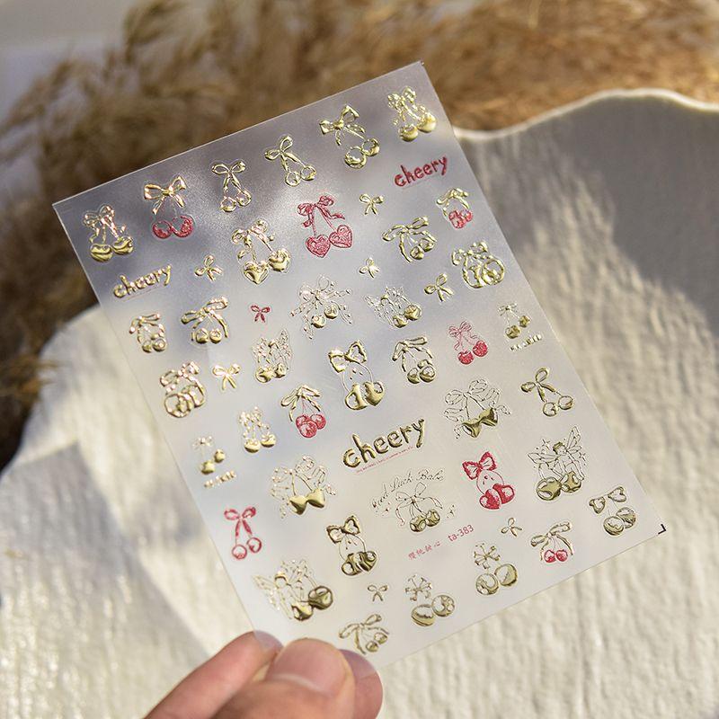 

Gilding Cherry Nail Sticker New Arrival Relief 5D Internet Celebrity Ins Japanese Cute Bows Nail Sticker Decoration New Bronzing Cherry Sweetheart 383