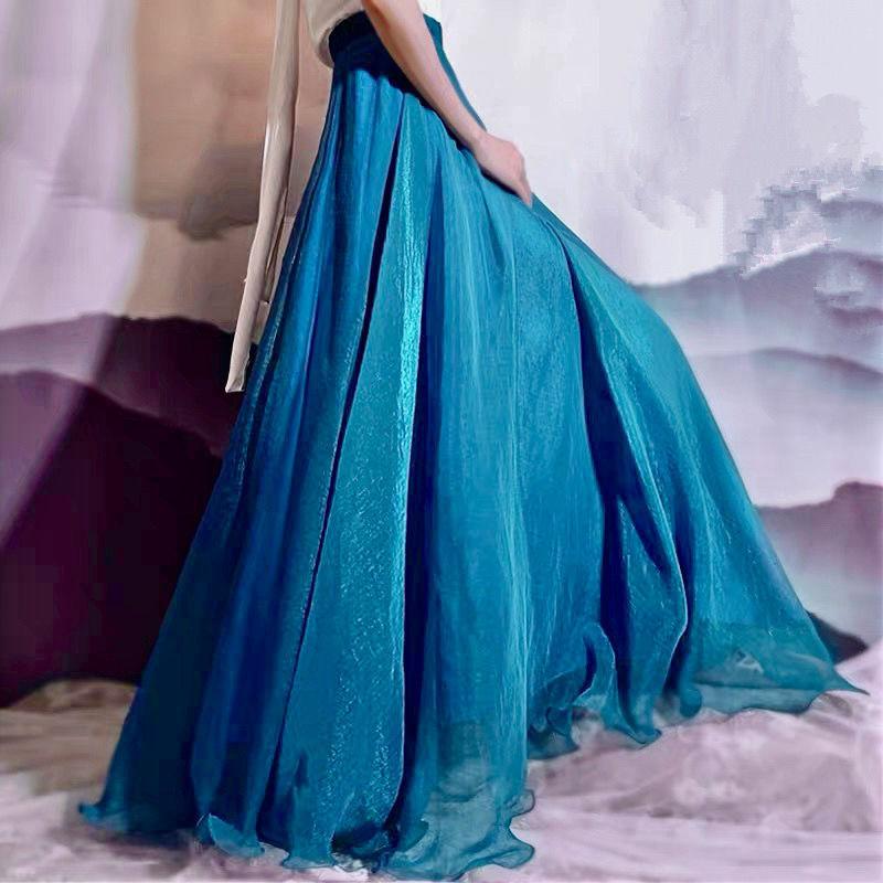 

Длинная летняя пляжная шифоновая юбка-макси с запахом для женщин, плиссированные юбки для танцев и вечеринок с высокой талией XL