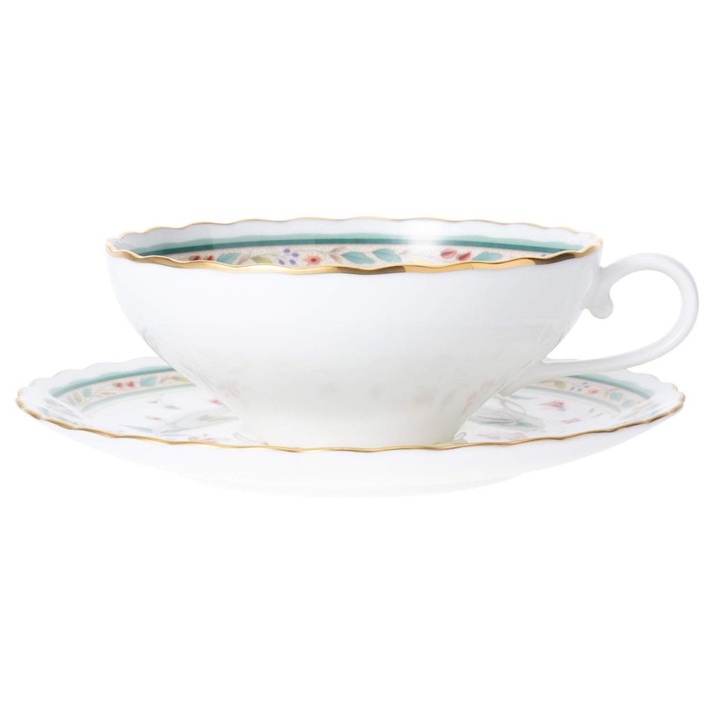 Noritake Tea Cup Saucer Floral Bone & (Pair Set) 180cc, Print, China, P58043A/4409