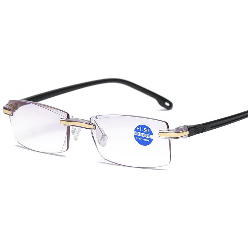 802 1pc Rimless Squared Frame Blue Light Blocking Presbyopia Unisex Men Women Corrective Eyeglasses Reading Glasses