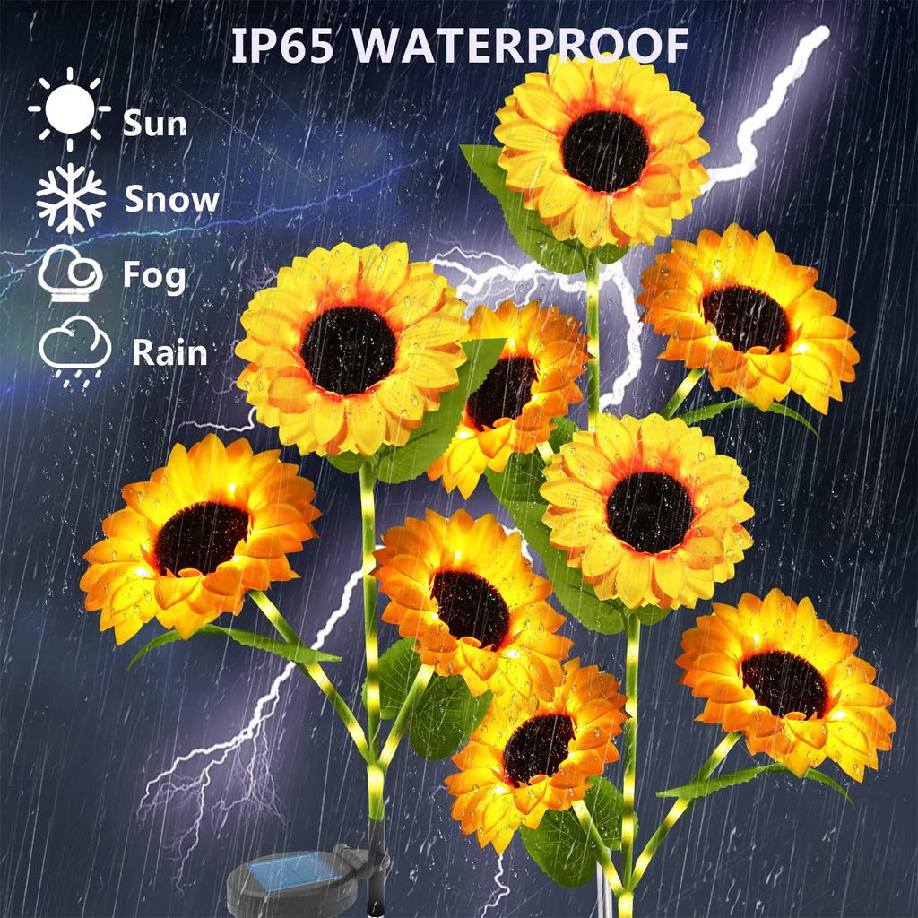 Sunflower Solar Lights Outdoor Garden Decor, Uppgraderad 1 Pack Solar Garden Lights med 3 Solros Lights, Vattentät Solar Outdoor Lights