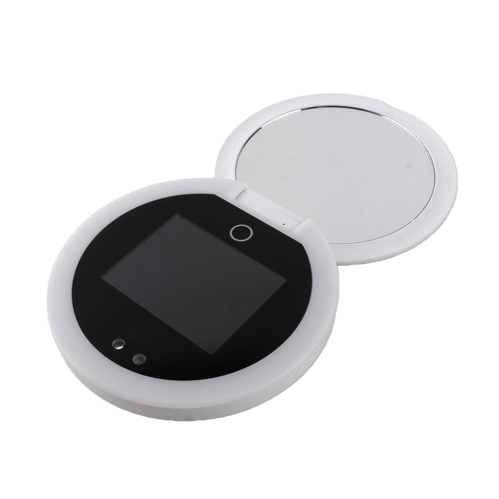 Specchio per Testare la Protezione Solare con Fotocamera Specchio Ingranditore 2X Specchio per Trucco Portatile con Luce LED per Viaggi Pelle