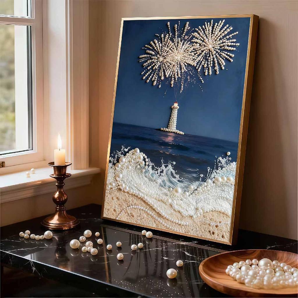 Crystal Pearl Painting 5D DIY Frame Decoration Painting Lighthouse Home Wall Decoration Transparent Pearl Gemstone Painting Picture Art Crafts