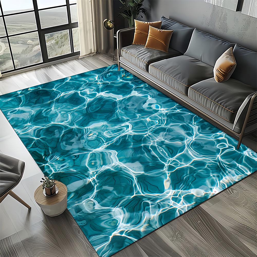 2025 New Style Blue Green Seawater Sea Wave Scenery Carpet Rug for Living Room Bedroom Home Sofa Decoration,Non-slip Floor Mat