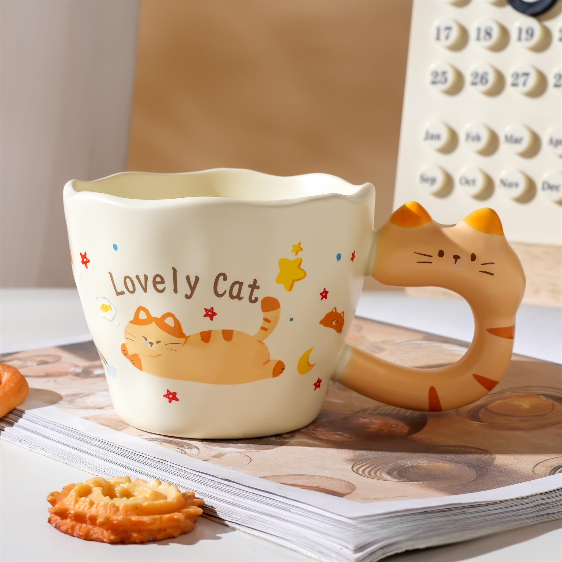 

Cute Cat Ceramic Cup Cute Covered Mug Drinking Water Creative Home Coffee Cup Cat Ceramic Cup 400ML