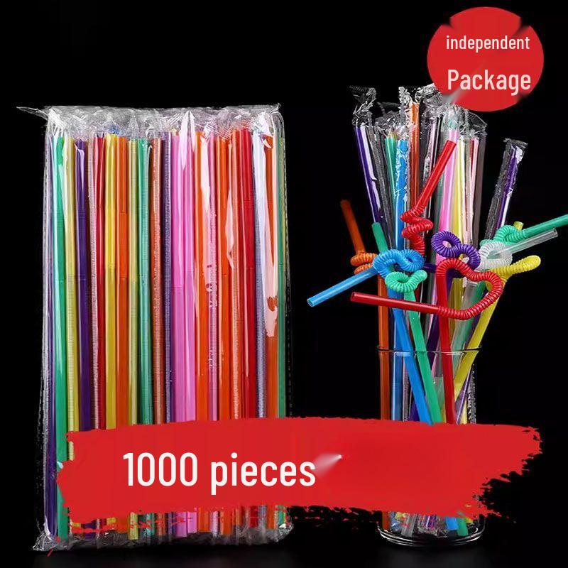 26cm Artistic Colorful Bendable Straw, Individually Wrapped for Drinks & Milk Tea, Food-Grade Disposable for Commercial Use