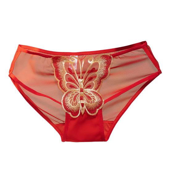 Women Underpants Butterfly Embroidery See-through Mesh Briefs Mid Waist Hollow Out Elastic