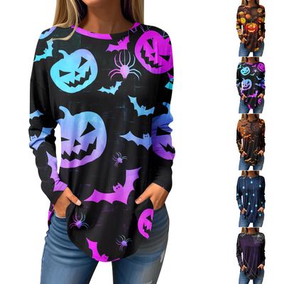 Koszulki dla kobiet Jesień Casual Długie rękawy Bluza Halloween Nadruk Top Pullover