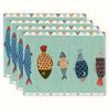 4pcs Linen Placemats Set, 12x18 Inches Multicolor Fish Pattern, Perfect for Kitchen & Dining Room Decor, Family Gatherings, Parties, and Home Table