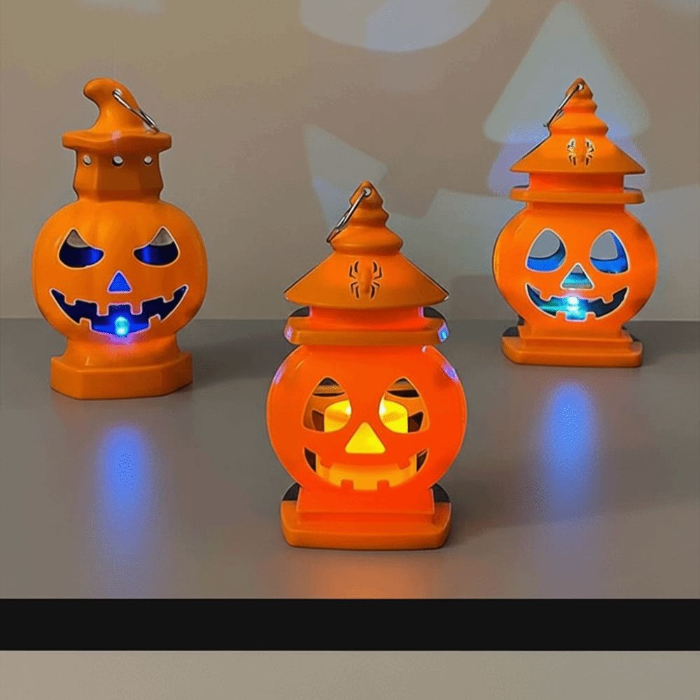LED Glowing Pumpkin Lantern Double-Sided Button Cell Battery-Powered Halloween Light Portable Plastic Pumpkin Decor Desktop