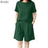 Women Short Sleeve Blouse and Shorts Summer Two Piece Suit Sets