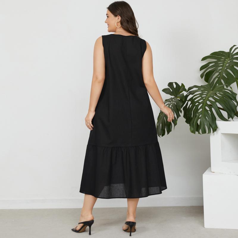Summer Women Sleeveless Tank Holiday Long Dress Round Neck Casual Loose Maxi Dress Bottoming Dress Plus Size