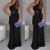 Summer Women Solid Sleeveless Strapless Bandage Jumpsuit Long Wide Leg Trousers