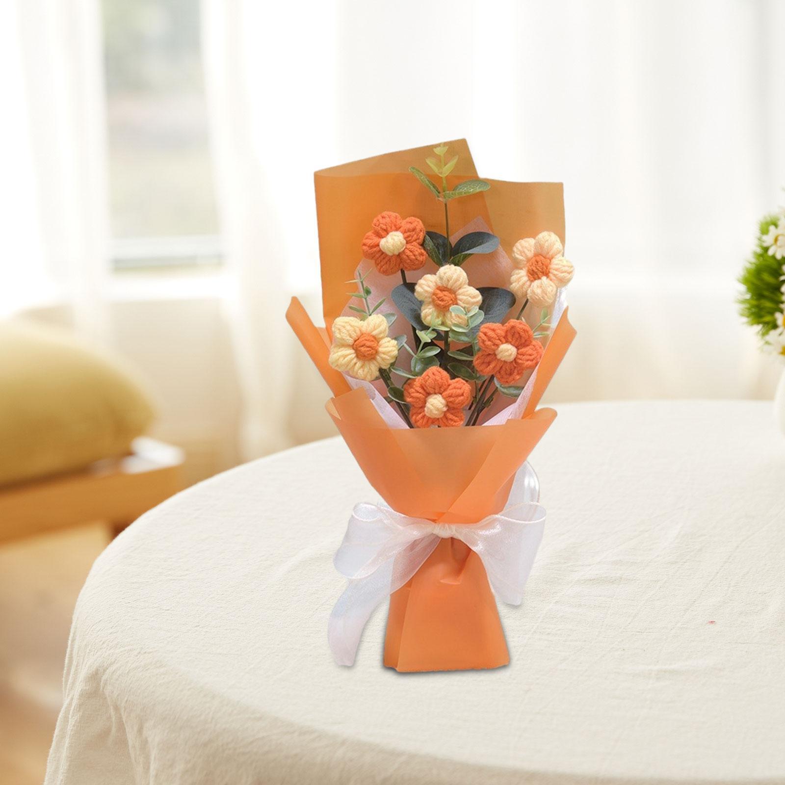 

Crochet Flowers Bouquet Knitted Flower Completed Handmade Decor for Birthday оранжевый