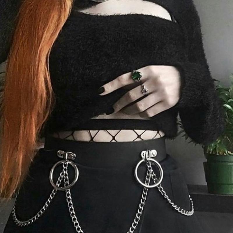 Gothic Waist Chain Alloy and PU Leather Body Chains with Rounded Circle Decor Body Straps Accessories for Women and Girl