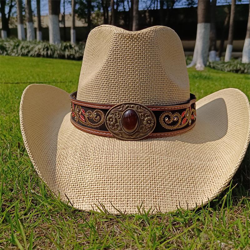 2026 Western cowboy hat man embroidery applique cowboy hat men and women sun hat summer wide brim straw hat hsun hat women