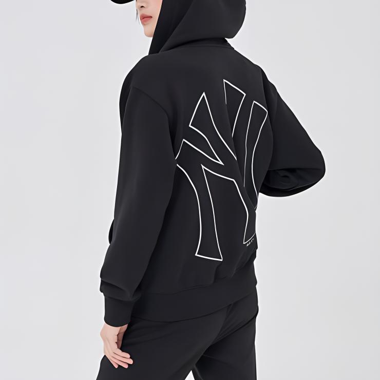 MLB Basic Logo New York Yankees Logo Print Solid Color Lamb Fleece Hoodie Jacket Men Jackets Black 3ATRB0214-50BKS