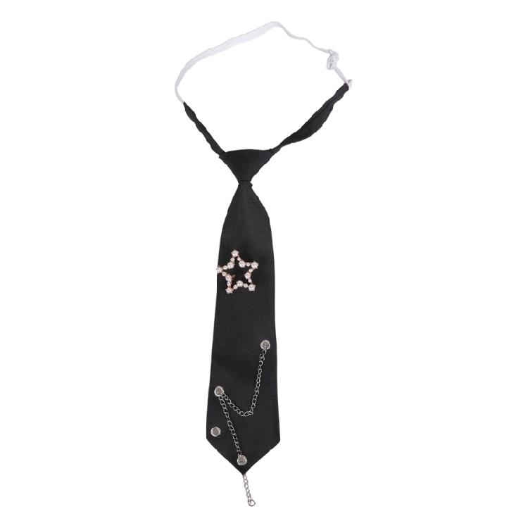 Student Pre Tied Neck Ties Preepy Look Pearls Star Metal Chain Dark Tie Cravat Neck Wear Accessories