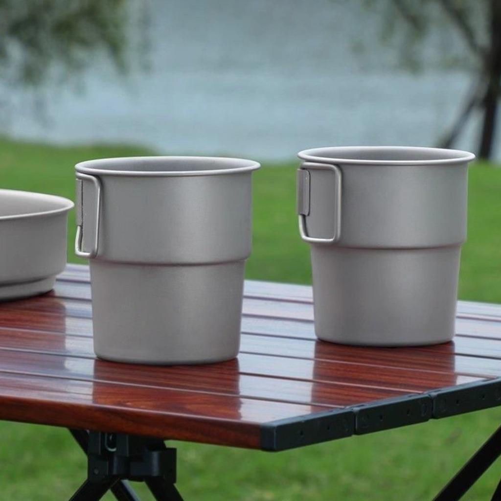 1-5pcs Titanium Coffee Cup Outdoor Camping Water Mug Ultralight Lightweight Portable with Folding Handle Tea Water Mug Tableware