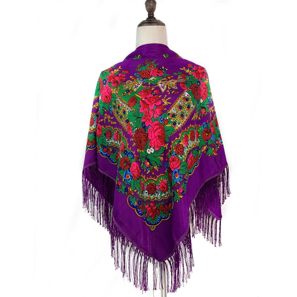 Vintage Russian Square Tassel Shawl Scarf
