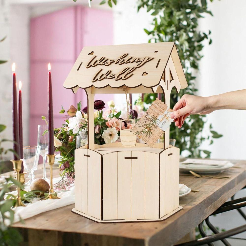 Trähantverk önskningar Bröllopskortlåda Naturlig Mottagningslåda Träpresentkortlåda Födelsedag Babyshower