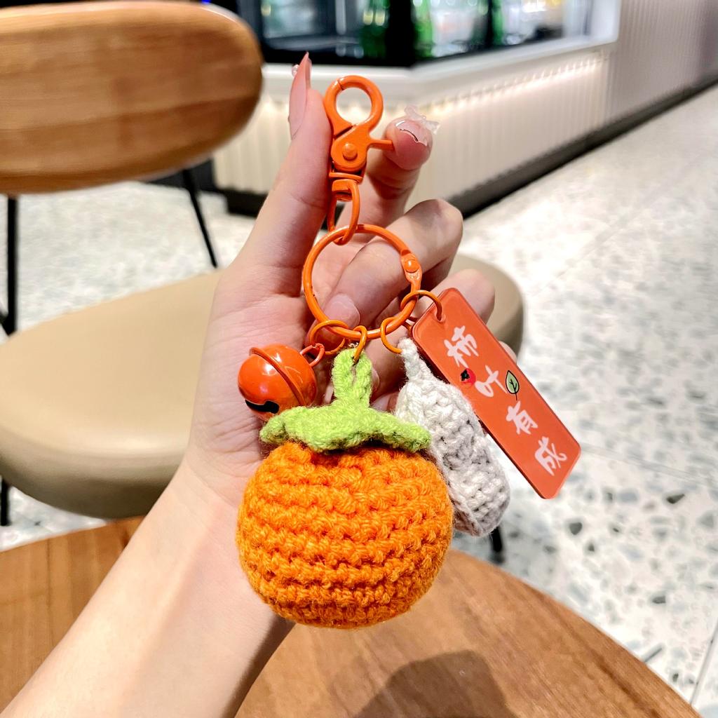 Good Things Happen Keychain Pendant Handmade Wool Woven Peanuts Exquisite Female Persimmon Ruyi Backpack Bag Trinkets