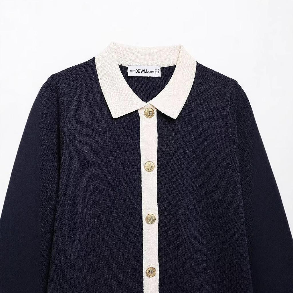 2025 Spring Women's European & American Style Golden Button Knitted Short Dress