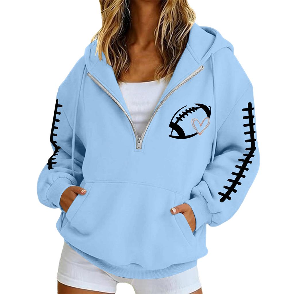 Women's Half-Zip Rugby Hooded Sweatshirt Pullover Jacket for Couples, Casual Wear