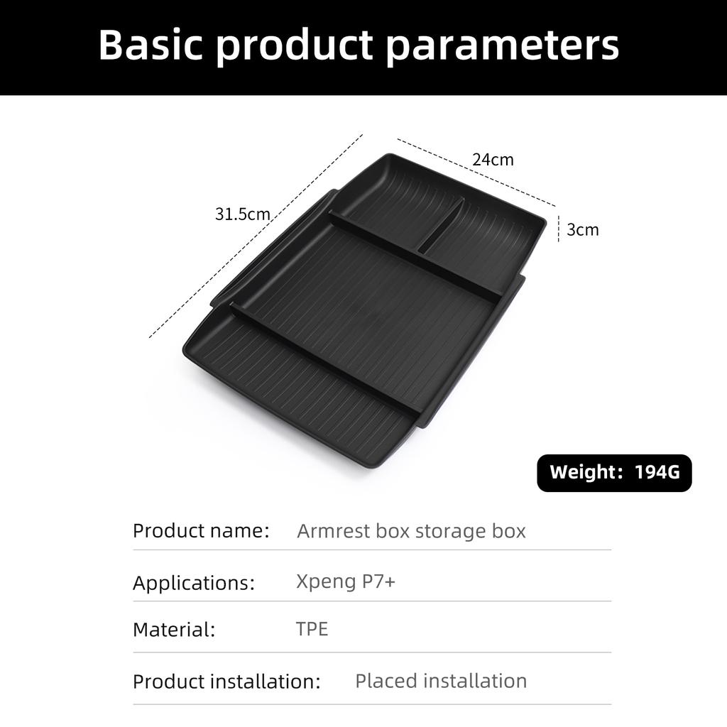 Für Xpeng P7 + Center Console Lower Storage Box Auto Tray TPE Organizers Zubehör Aufräumen Schwarz