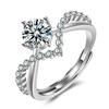 Luxury   Copper Zircon Ring Couple Men And Women Love Eternal Heart-Shaped Adjustable Open Ring Wedding Jewelry